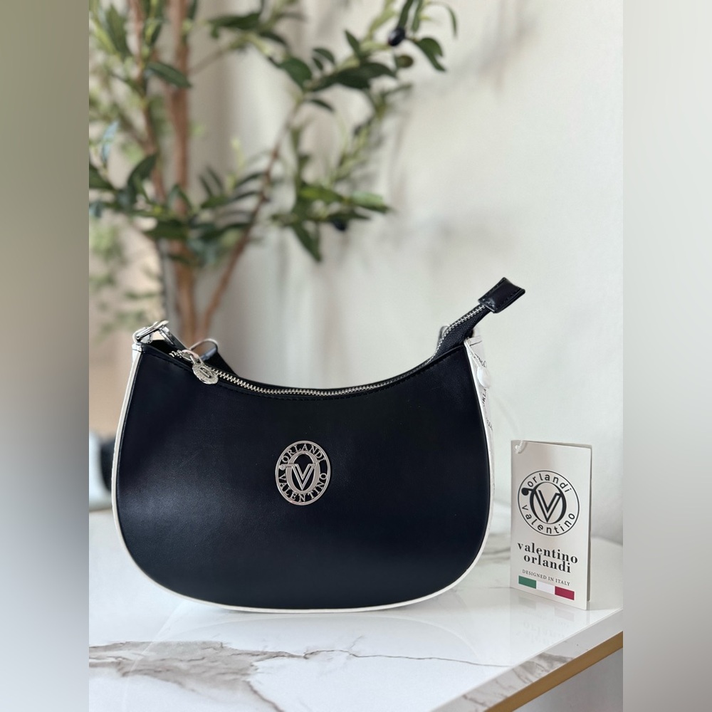 Valentino Orlandi Black/White Crossbody Shoulder Bag with Coin Pouch NWT
